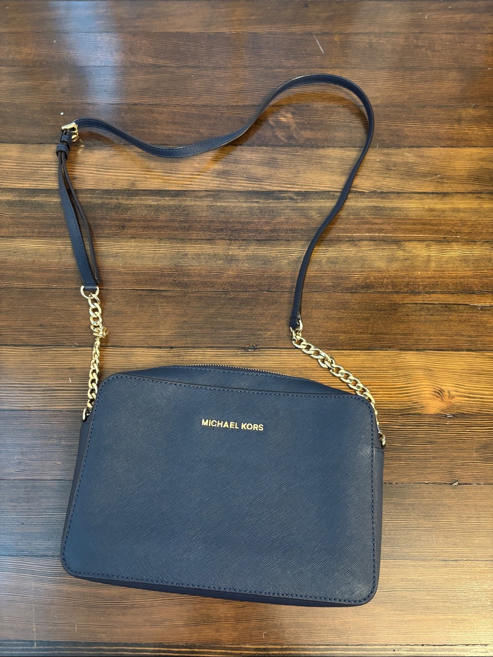 Michael Kors Navy Crossbody with Gold Chain Strap